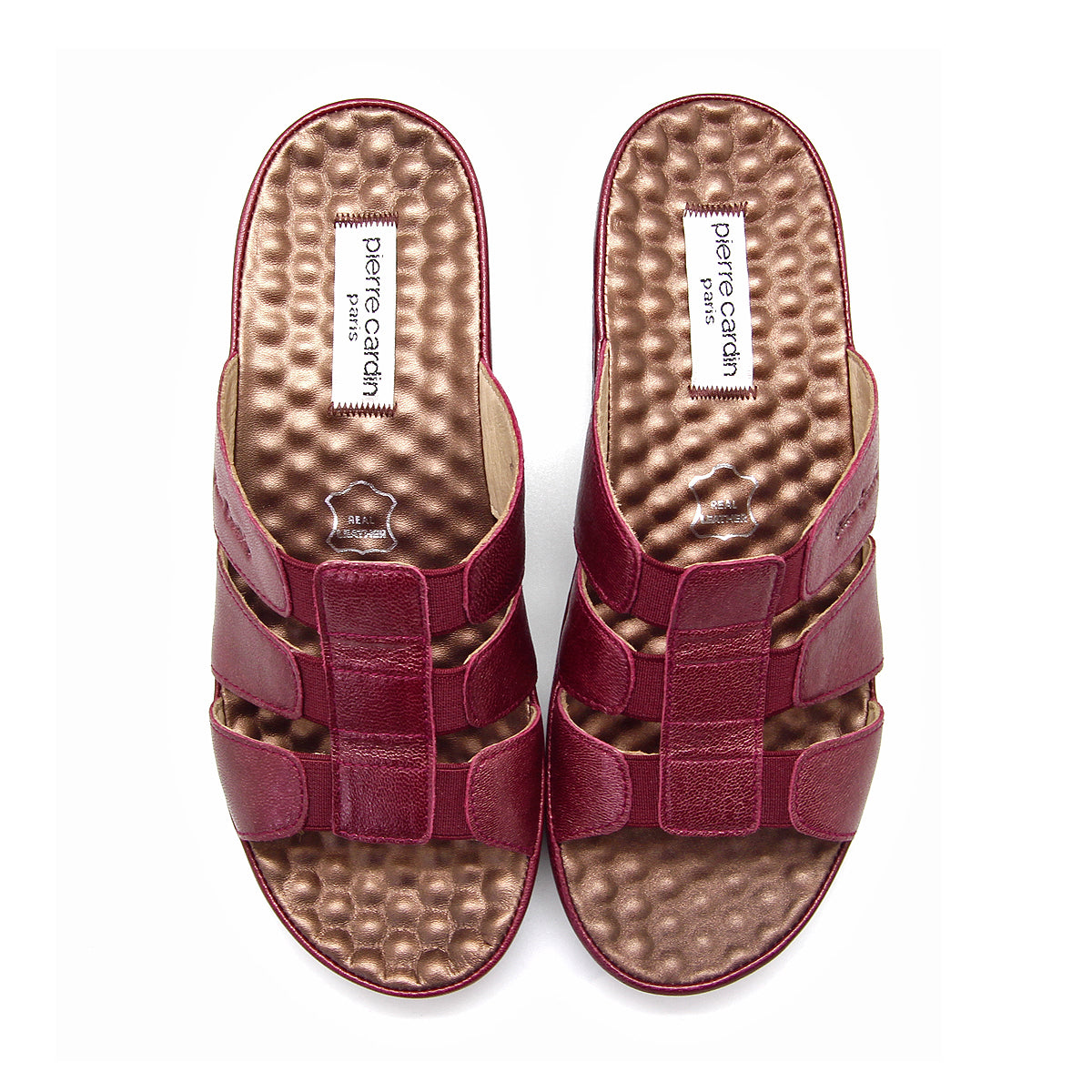 Pierre Cardin รองเท้าแตะหนังแท้ ทรงสวม สีแดงเบอร์รี่ ไซส์ 36–42 รุ่น 21SS245
