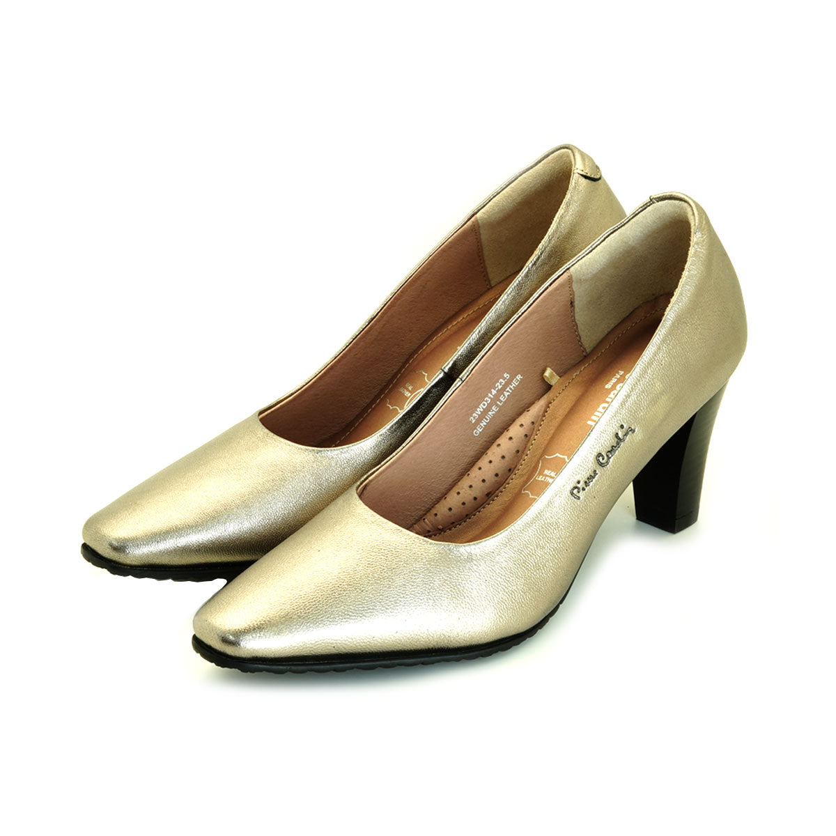 Pierre Cardin รองเท้าผู้หญิง รองเท้าส้นสูง รองเท้าส้นสูงทรง Pump นุ่มสบาย ผลิตจากหนังแท้ สีบรอนซ์ทอง ไซส์ 23WD314