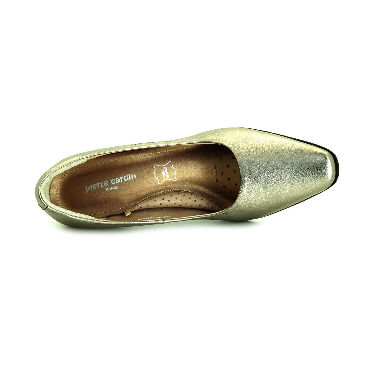 Pierre Cardin รองเท้าผู้หญิง รองเท้าส้นสูง รองเท้าส้นสูงทรง Pump นุ่มสบาย ผลิตจากหนังแท้ สีบรอนซ์ทอง ไซส์ 23WD314