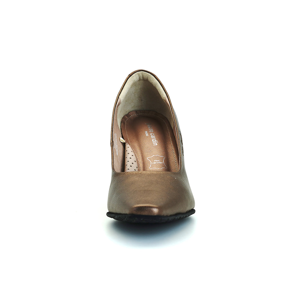 Pierre Cardin รองเท้าผู้หญิง รองเท้าส้นสูง รองเท้าส้นสูงทรง Pump นุ่มสบาย ผลิตจากหนังแท้ สีบรอนซ์ทอง ไซส์ 23WD314