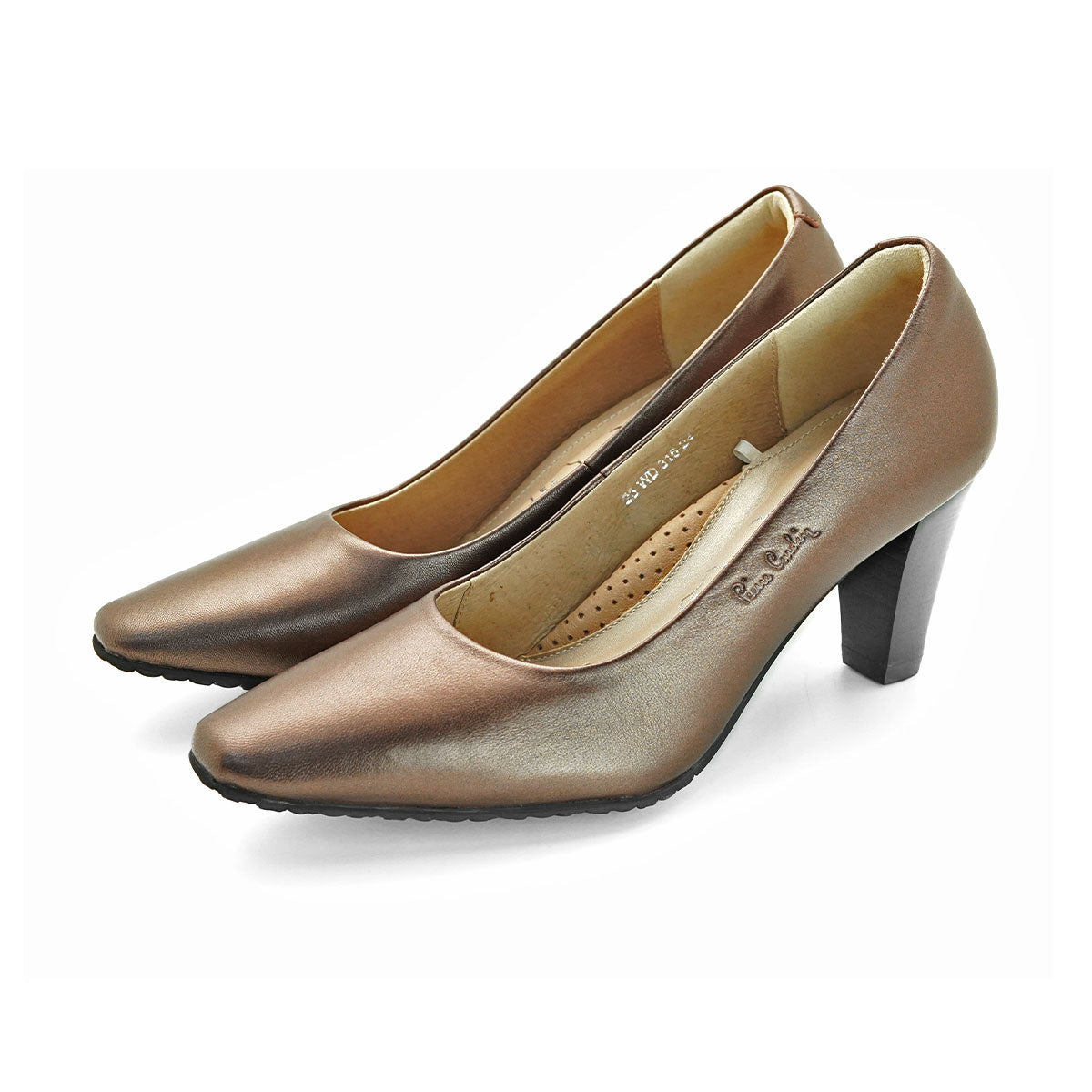 Pierre Cardin รองเท้าผู้หญิง รองเท้าส้นสูง รองเท้าส้นสูงทรง Pump นุ่มสบาย ผลิตจากหนังแท้ สีบรอนซ์ทอง ไซส์ | High-heels Shoes - 23WD316
