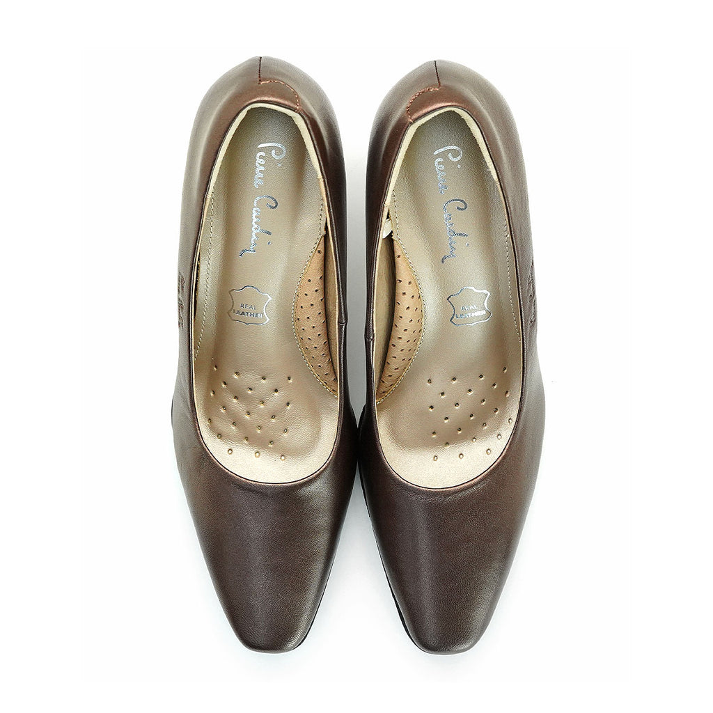 Pierre Cardin รองเท้าผู้หญิง รองเท้าส้นสูง รองเท้าส้นสูงทรง Pump นุ่มสบาย ผลิตจากหนังแท้ สีบรอนซ์ทอง ไซส์ | High-heels Shoes - 23WD316