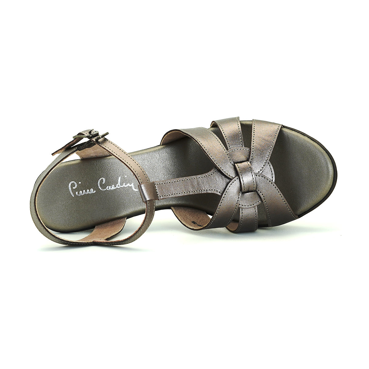 Pierre Cardin รองเท้าผู้หญิง รองเท้าส้นสูง รองเท้าส้นสูงแบบเปิดส้น นุ่มสบาย ผลิตจากหนังแท้ สีเมทัลลิคบรอนซ์ รุ่น 31PS805