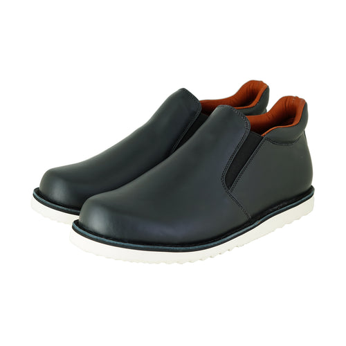 Pierre Cardin รองเท้าผู้ชาย รองเท้าบูท รองเท้าแบบสวมข้อสั้น, นุ่มสบาย ผลิตจากหนังแท้ สีดำ รุ่น 84JC176