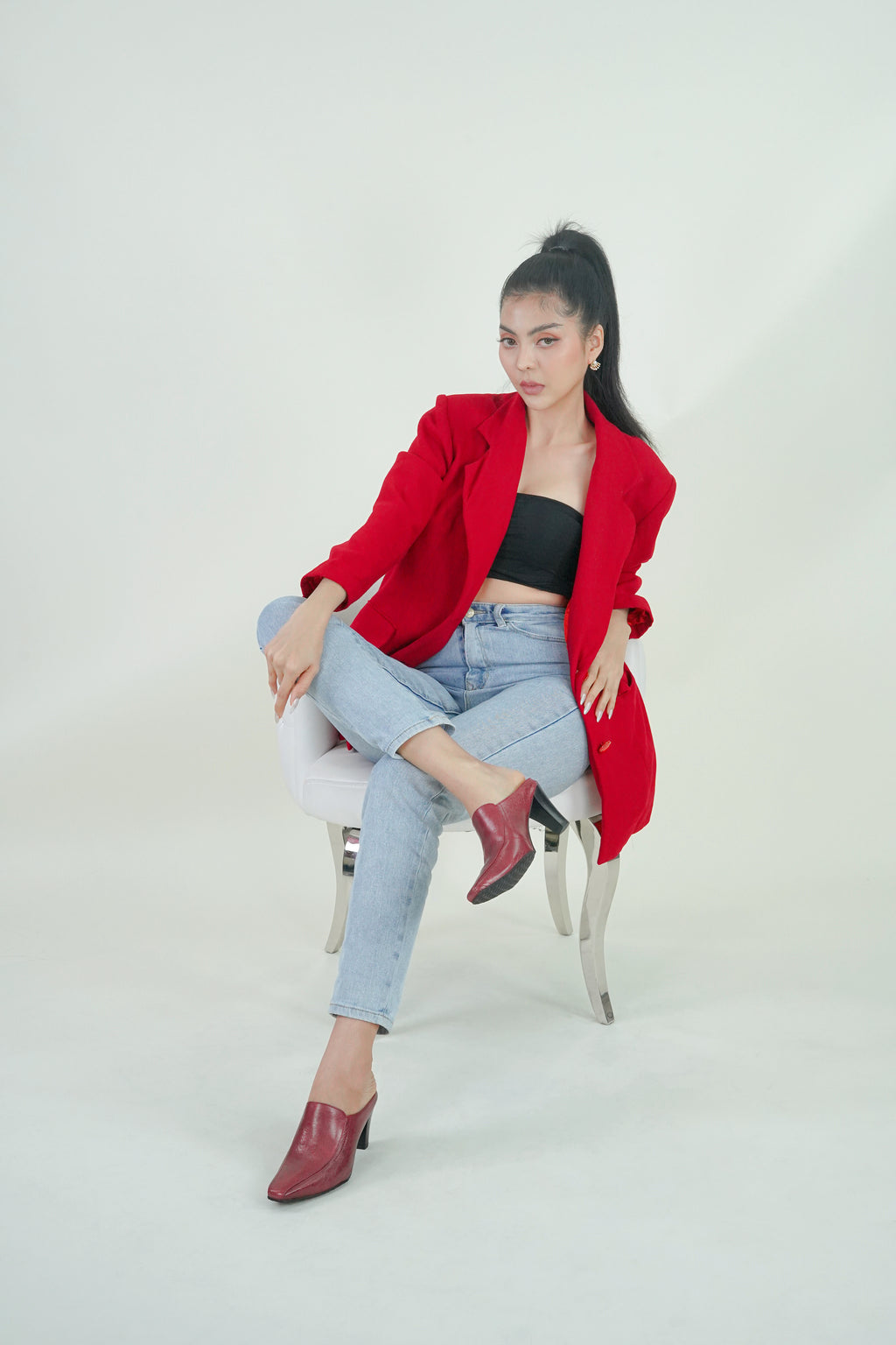 Pierre Cardin มิวส์ส้นสูงสีแดง รุ่น 23SC302